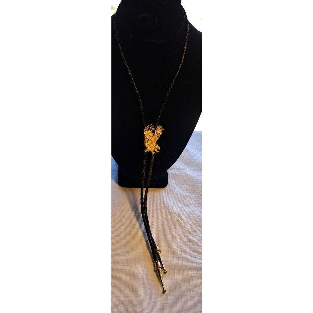 Vintage Gold Tone Bald Eagle Bolo Tie 18 inches